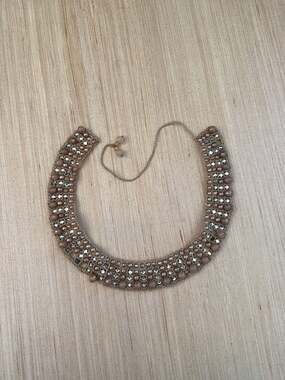 Anthropologie Jeweled Beaded Collar Statement Necklace with Ribbon Tie